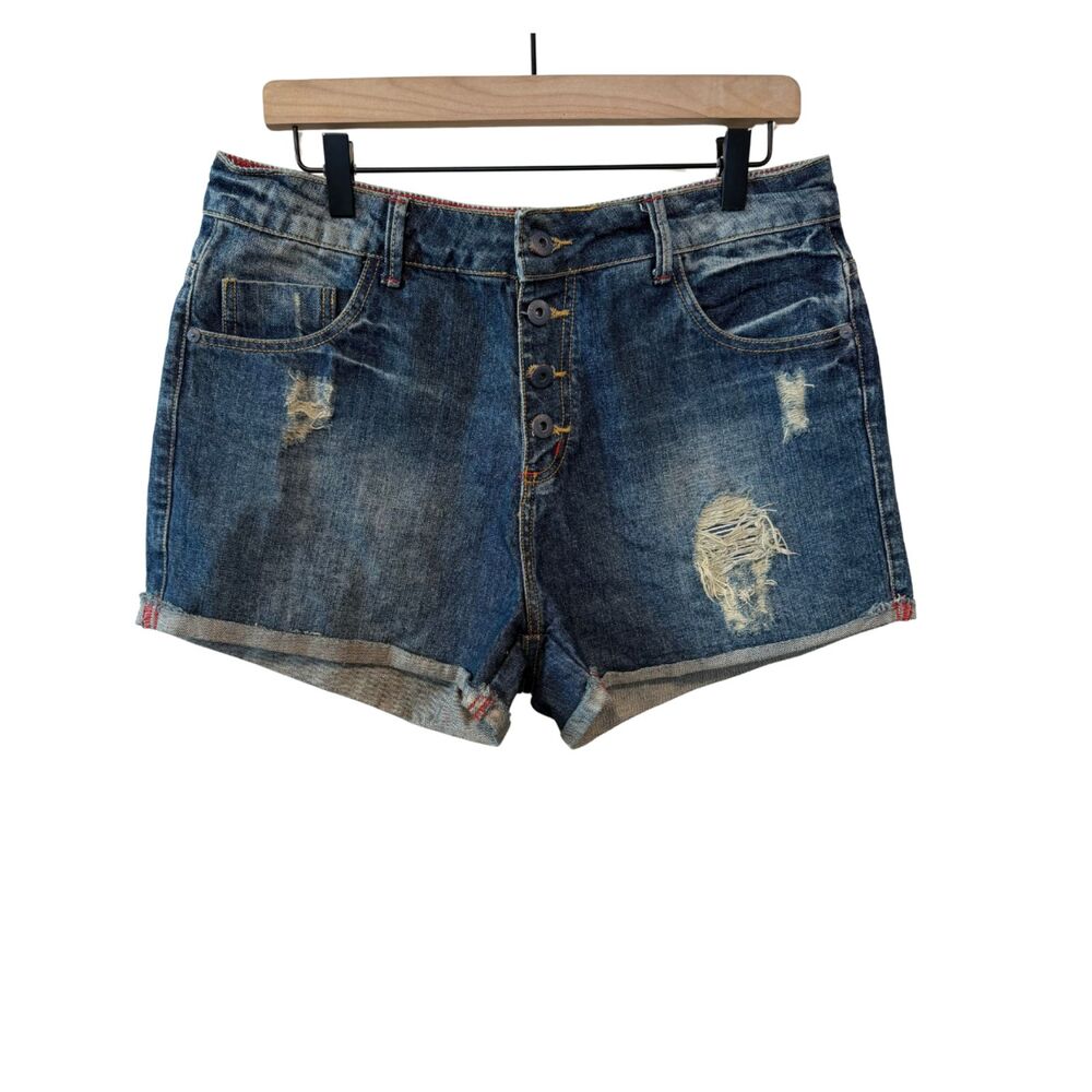 Eclectic Rio De Janeiro Distressed High Waist Roll Cuff Denim 3" Shorts 42/US 10